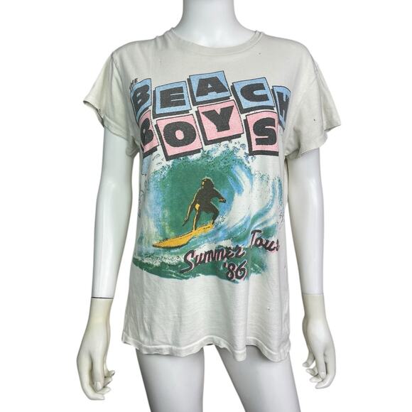 Madeworn Women's XS White The Beach Boys Vtg 80s Distressed T-Shirt EUC - Picture 1 of 3